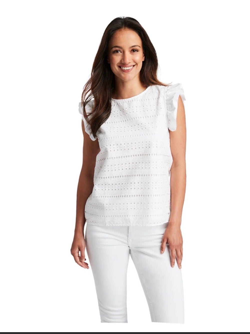 Vineyard Vines White Eyelet Ruffle Sleeve Camisole